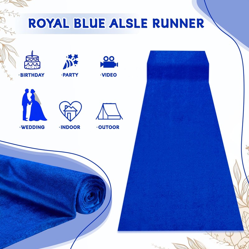 QueenDream Royal Blue Velvet Aisle Runner: 4.5FT x 20FT -