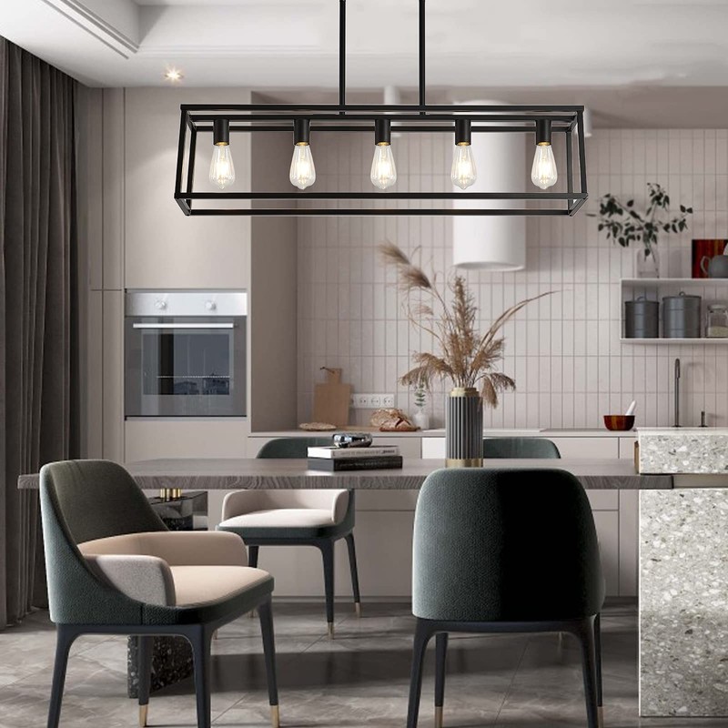 XILICON Kitchen Island Lighting Farmhouse Chandeliers Black 5 Light Modern