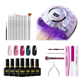 Wallace Tin Kit De Lámpara De Uñas Profesional 248w/60 Led Uv Sun 127V + Base Color Morado