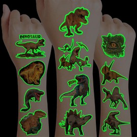 96 PCS Dinosaur 3D Pre-Cut Temporary Tattoos for Kids | Super Cute Themed Birthday Party Favors, Supplies, Decorations, Funny Jungle Fake Tattoo Stickers (Luminous)
