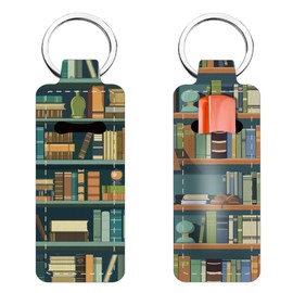 FREEBLOSS 2Pcs Chapstick Holder Keychain Bookshelf Pattern Lip Balm Keychain Holder Chap Stick Holder with Clip Chapstick Key Chain Holder Lip Balm Sleeve Pouch Lipstick Lip Gloss Holder for Women
