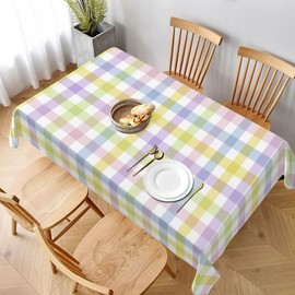 Easter Plaid Rectangle Tablecloth 60x84 Inch,Spring Coloring Checkered Table Cloth,Wrinkle Stain Waterproof Holiday Table Cover,Rustic Rainbow Small Fabric Farmhouse Tablecloth for Party Picnic
