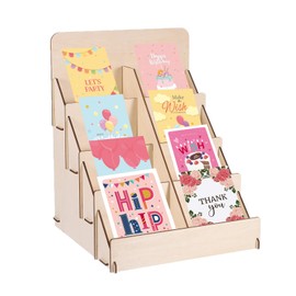 PATIKIL Greeting Card Display Stand, 4 Tiered Sticker Display Holder Portable Postcard Display Stand Wooden Greeting Card Display Rack for Card Photo, 11.8 x 11.8 x 15.3, Beige