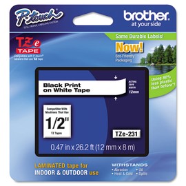 Brother TZE231 Laminated Labeling Tape, for TZ Models, 1/2-Inch, Black/White