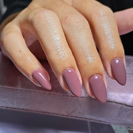Mauve Press on Nails Almond Medium, Solid Color Glossy Fake Nails Press Ons Nails Almond Shape, Stick on Nails for Women and Girls Daily Wear in 24PCS