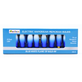 The Dreidel Company Menorah Bulbs, 10 Blue and White Electric Hanukkah Menorah Flame Shaped Replacement Bulbs