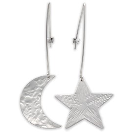 Star earring & crescent moon earrings gift, moon phase large statement earrings, mismatched earrings, silver earrings, hypoallergenic earrings mothers day gift for women
