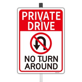 Large Private Drive Sign, No Turn Around Sign with 36" Metal Stakes, 14"x10" Rust Free Reflective Aluminum Metal Sign, Fade Resistant, Weatherproof, Easy to Install