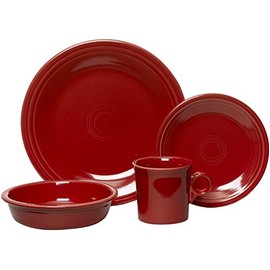 Fiesta® 4-Piece Classic Rim Place Setting – Durable Ceramic, Lead-Free, Dishwasher/Microwave/Oven Safe – Made in USA Dinnerware - Scarlet