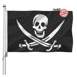Pirate Jolly Roger Flag 4x6 Outdoor Double Sided- Heavy Duty Beach Decor Jack Rackham Skull Bones with Cross Knife Flags with 2 Brass Grommets 4 Rows Stitched