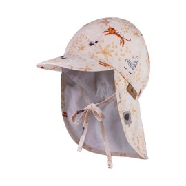 Sterntaler Peaked Cap with Neck Protection Zoo Animals with Tie Band - Peaked Cap with UV Protection 50+ - Baby Hat with Ear Flaps - Unisex Peaked Cap Baby Made of Cotton, beige
