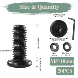 GOHODOMINO M5 x 18 mm Pack of 20 Flat Head Screws with Hexagon Socket Stainless Steel A2 V2A Full Thread Black Oxide with Hex Key