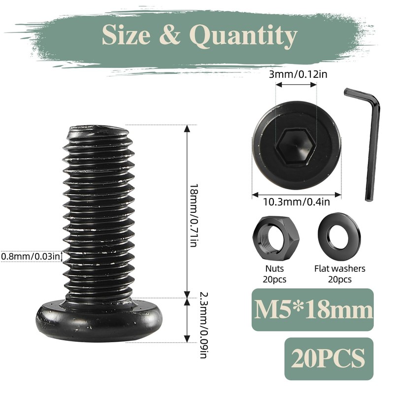 GOHODOMINO M5 x 18 mm Pack of 20 Flat Head