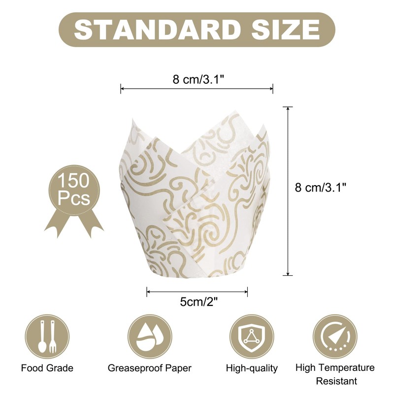 sourcing map 150 Pcs Tulip Baking Cups Cupcake Muffins Liners