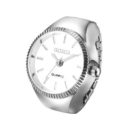 JewelryWe Women's Ring Watch Finger Watch Analogue Quartz Watch Elastic Ring Band Watch Ring Gift for Girls Black White Red Pink, Bar scale - silver