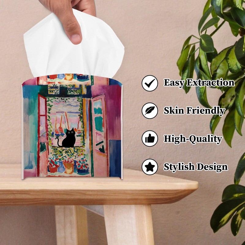 Vintage Black Cat Pink Tissue Box Cover Square