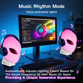 NEOCADE RGB Headphone Stand, Gaming Atmosphere Light, Music Rhythm Mode, Headset Stand with 8 Colors Light, USB & Type-C Fast Charging Ports, Alien Lighting for Gaming Room or Party