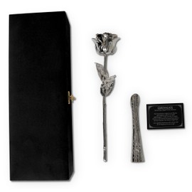 VonDelve Platinum Dipped Long Stem Real Rose, Natural Handpicked Genuine Flower Preserved as an Everlasting Keepsake for Wife, Mother or Best Friend, Birthday or Anniversary Platinium