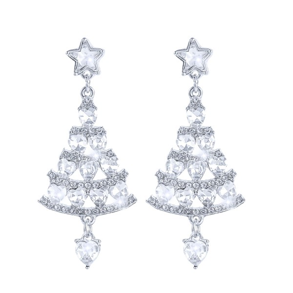 Christmas Tree Earrings Dangle Earrings Silver Diamond Shiny Zircon Earrings Holiday Christmas Party Earrings for Women and Girls, Sterling silver