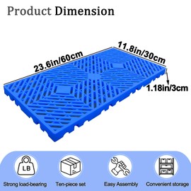 10 Pcs Lightweight Plastic Pallets, 23.6"x11.8"x1.18" Waterproof Moisture-Proof Floor Pallet, Storage Pad for Garage, Basement, Industrial, Blue and Black