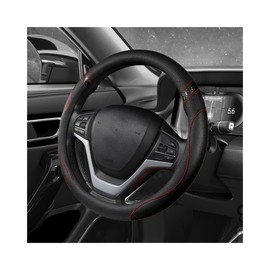 MUQIDA Car Steering Wheel Cover, 15 Inch Premium Leather Breathable Non-Slip Wheels Wrap, Universal Auto Comfortable Steering Wheel Protector for SUV Truck Van, Car Accessories (Black)