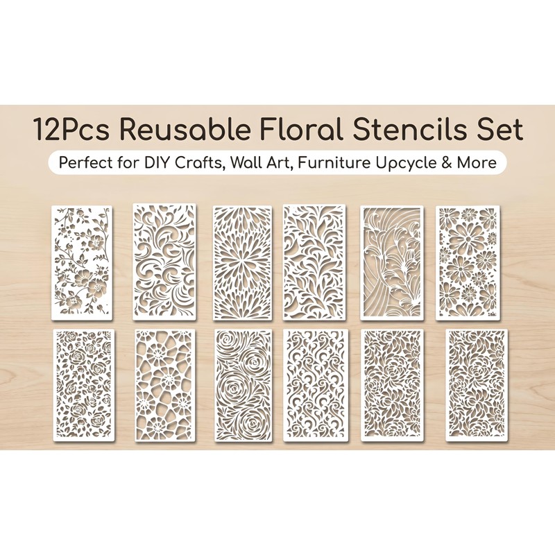 12Pcs Flower Stencils PET Stencils for Crafts Painting Floral Mandala
