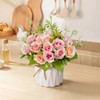 Mandarooker Fake Flowers with Vase,Pink Roses Artificial Flowers in Vase