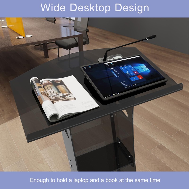 DigDozer Acrylic Podium Stand with Storage Shelf,Segmented Black Lecterns &