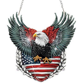 DOMROM 4TH of July Diamond Art Hanging Kit for Adult, Eagle Diamond Art Hanging Kit,Patriotic DIY Diamond Art, Independence Day Diamond Hanging Pendant, Window Pendants Garden Wall Hanging Ornament