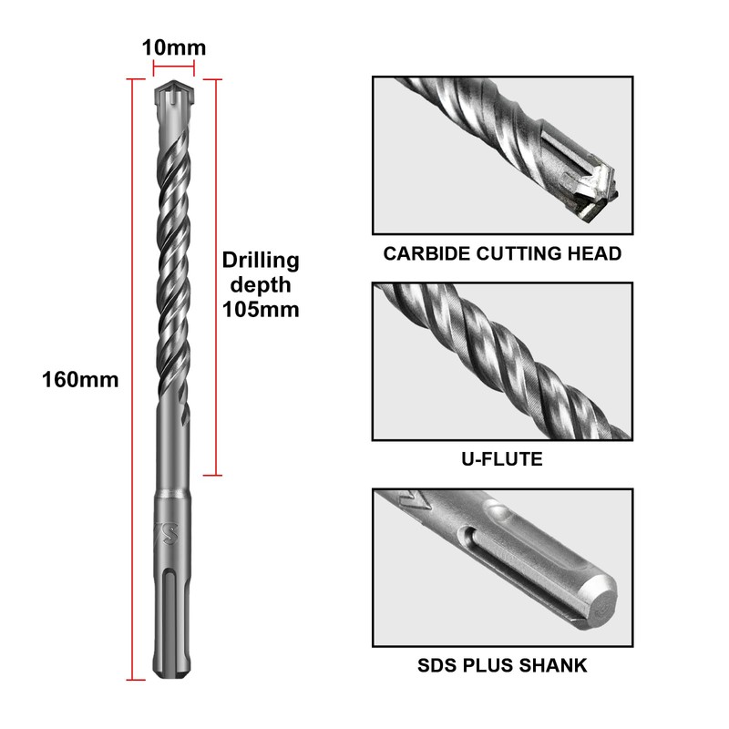 SALI 10PCS SDS Plus Rotary Hammer Drill Bit Concrete Drill