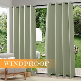 RYB HOME Windproof Outdoor Curtains - Waterproof Blackout Shade Thermal Insulated Drapes for Patio Screen Porch Gazebo Pergola Garage Sun Room, W 52 x L 90, 2 Panels, Sage Green