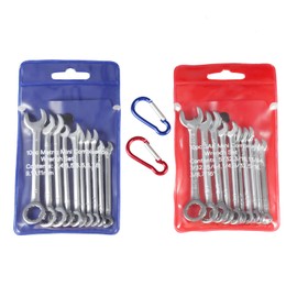 LEONTOOL Mini Spanner Set, Set of 10, 2 Bags, 0.2 - 0.4 inches (4 - 11 mm), 5/32 - 7/16 inch Combination Wrench with Single Eye, Single End, Lightweight, Carabiner, Storage Bag Included