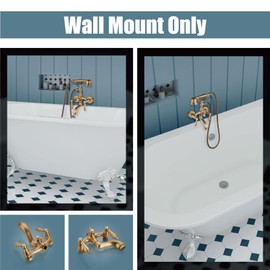 Aolemi Antique Brass Wall Mount Only Bathtub Faucet Tub Spout Filler Kit With Double Lever Handles and Telephone Hand Shower Sprayer Shower Set Vintage Brass Mixer Tap Bathroom