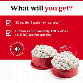 David's Cookies Gourmet Butter Pecan Meltaway Round Tin with Crunchy Pecans and Powdered Sugar, All-Natural Ingredients, Kosher, Ideal Present for Special Occasions, 64 Oz (2 Pack)