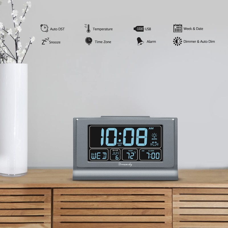 DreamSky Digital Alarm Clock with Battery Backup, 5 Inch Large