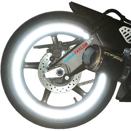 customTAYLOR33 White/Silver/Chrome High Intensity Grade Reflective Copyrighted Safety Rim Tapes - (Must Select Your Rim Size) (14" (TIRE Size, for Small Bicycles/eBikes))