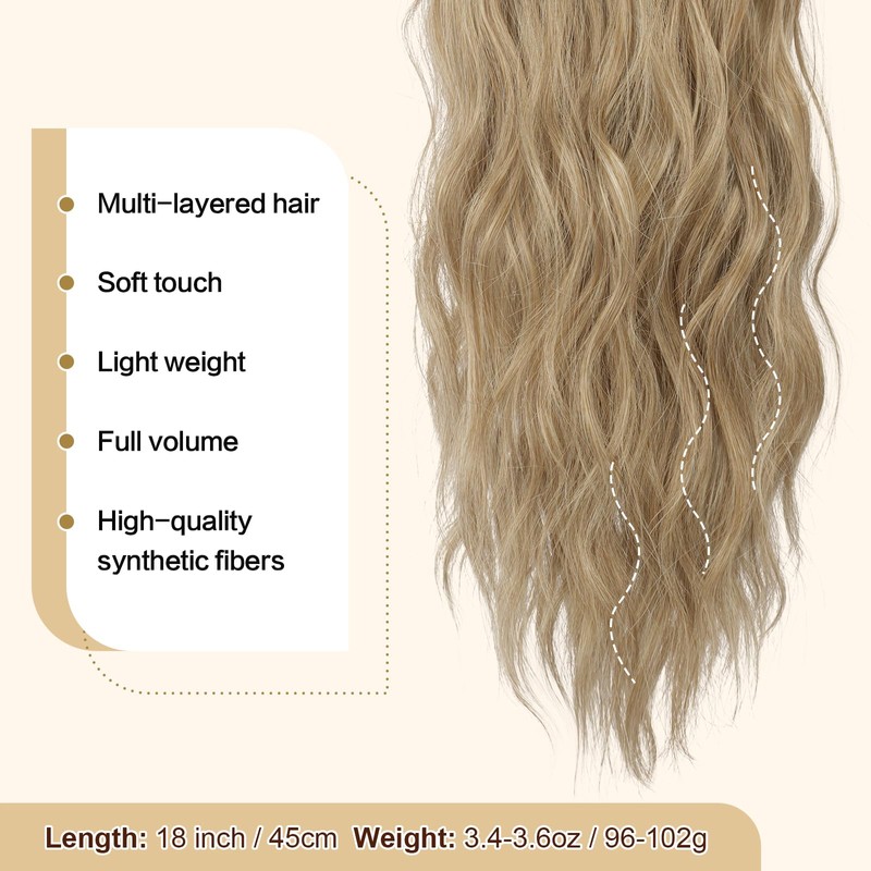 FESHFEN Ponytail Extensions, Drawstring Ponytails Hair Extension Blonde & Ash