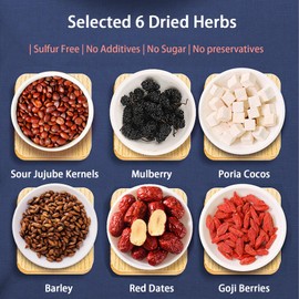 Hee Creek 90 Bags Sour Jujube Kernels Poria Cocos Tea 15.87oz/450g Good Night Herbal Tea for Sleeping with Mulberry Goji Berry Barley, Caffeine Free 酸枣仁茯苓茶 睡眠茶