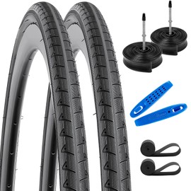2-PCS 700C Road Bike Tires 700 x 25C/25-622 and 700C Heavy Duty Bike Tubes Presta Valve with 2 Rim Strips Compatible with 700x23C 700x24C 700x25C 700x26C 700x27C Bike Bicycle Tires and Tubes (Y-785)