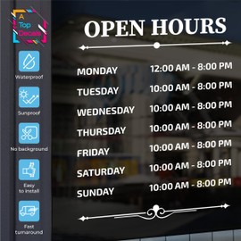 Custom Business Hours Window Decal - Open Hours Sign for Store or Office - Vinyl Store Hours Decal for Door, Window - Waterproof Business Hours Sign - Customizable Window Sign for Business