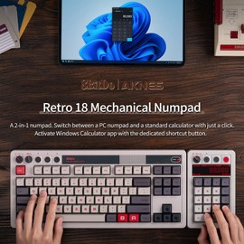 AKNES 8bitdo Retro 18 Mechanical Numpad, 2-in-1 PC numpad and Calculator, Bluetooth/2.4G/Wired Numpad for Windows and Android - N Edition