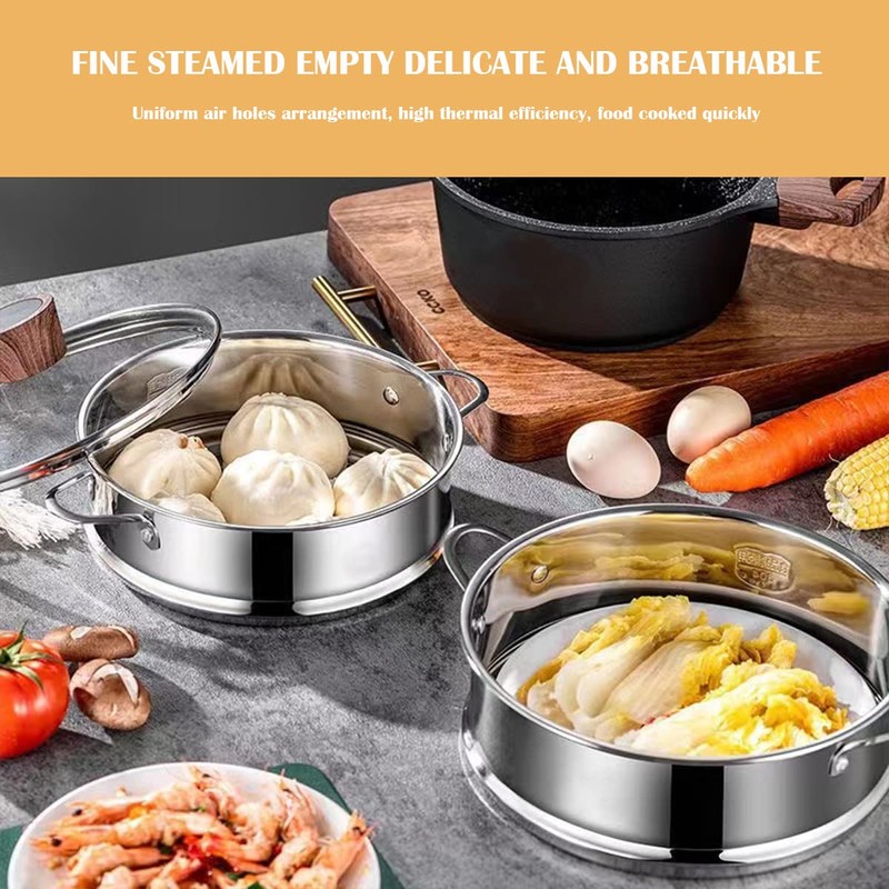 Stainless Steel Steamer Pot - 7.8 Inches Round with Cooking