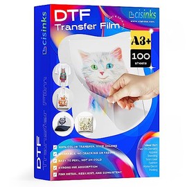 Cisinks Premium DTF Transfer Film 13"x19" - A3 plus Hot/Cold Peel 100 Sheets Matte Clear PreTreat PET Heat Transfer Paper for DIY Direct Print on All Fabric and Colors T-Shirts Textile
