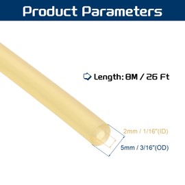 PATIKIL 26 Ft(8M) Rubber Tubing, 1/16"(2mm) ID x 3/16"(5mm) OD Sling Shot Rubber Tubing Natural Latex Rubber Tubing for Exercise Stretching Laboratory Home Hose, Primary Color