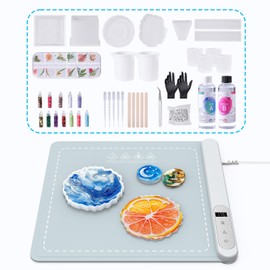 Alldeer Epoxy Resin Kit with Heating Mat, 16OZ Resin Art Kit with Curing Machine, 6PCS Silicone Molds, Dried Flowers, Complete DIY Set for Making Coasters, Ornaments and Bookmarks, Ideal for Beginners
