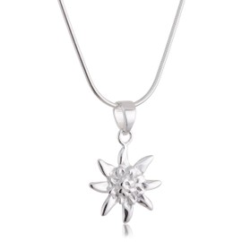 Vinani AEDD-S Small Edelweiss Pendant with Sterling Silver 925 Snake Chain Italy, Sterling Silver