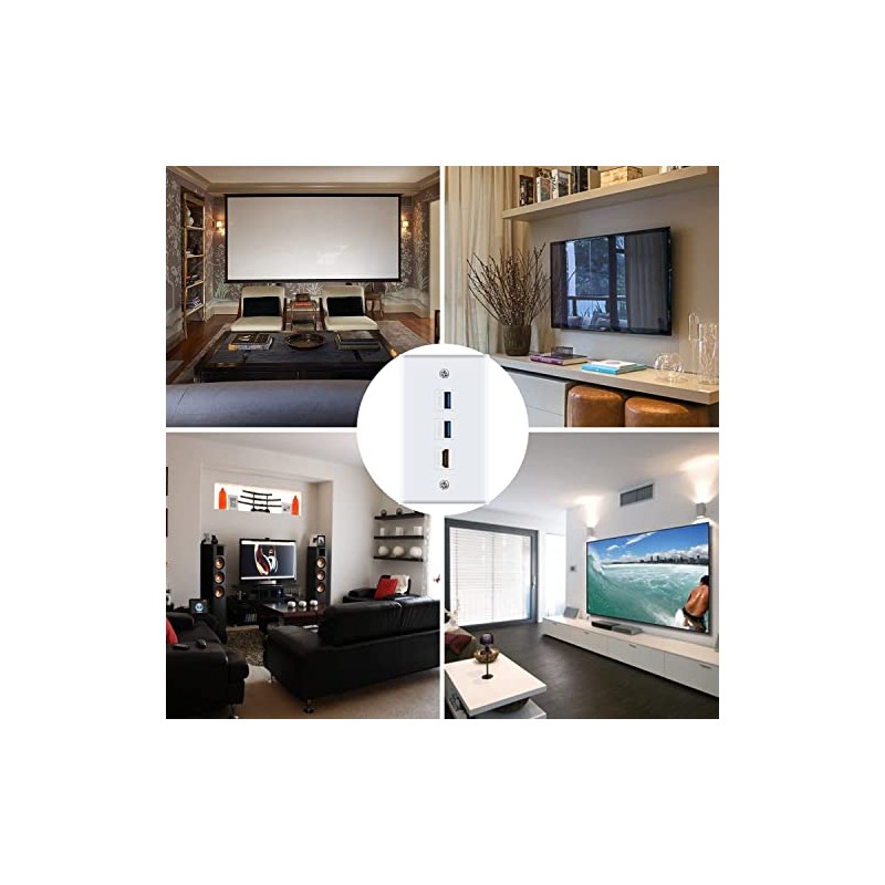 Halokny HDMI USB 3.0 Wall Plate - 3 Port Outlet
