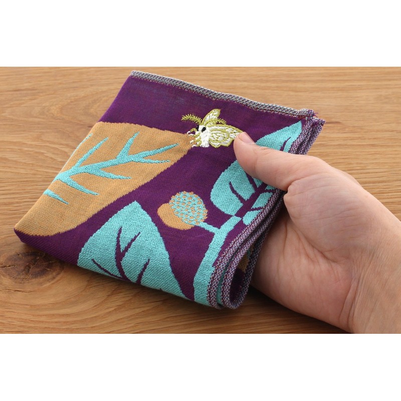 Kusubashi Mon Ori morita MiW Gauze Handkerchief, Silk Moth, Purple,