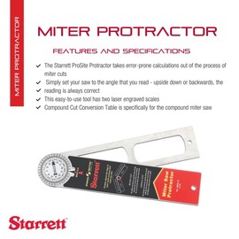 Starrett ProSite Miter Protractor Angle Finder with Two Laser Engraved Scales - Ideal for Carpenters, Plumbers, and DIY Home Improvement - 12" Aluminum - 505A-12