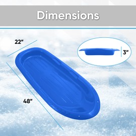 Superio Toboggan Snow Sleds for Kids and Adults, 2 Pack Heavy Duty Plastic Sliders with Handles and Hole for Pull Ropes- Kid and Adult Winter Fun (Blue (36"-48"))